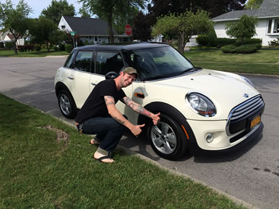 My new MINI Cooper and my new roommate Pat.
