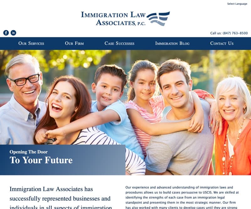 screen shot of the Immigration Law Associates website home page