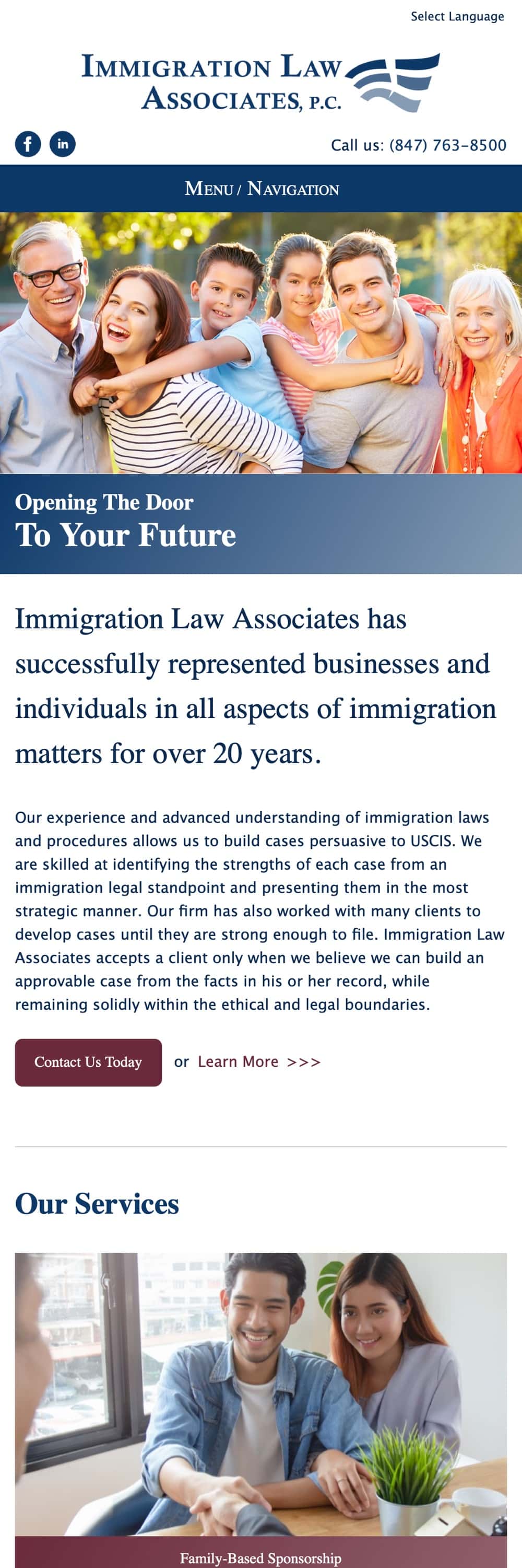 screen shot of the Immigration Law Associates website home page