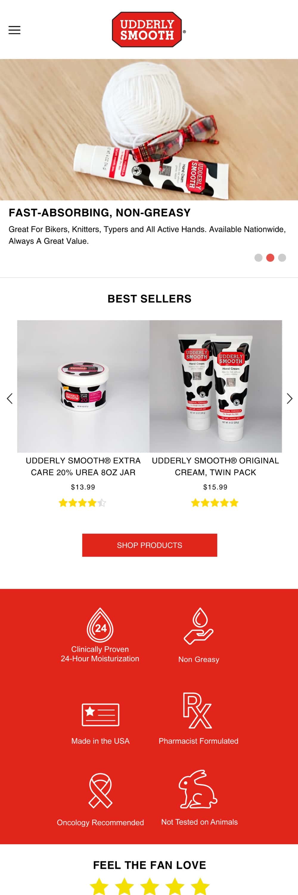 screen shot of the Udderly Smooth website home page